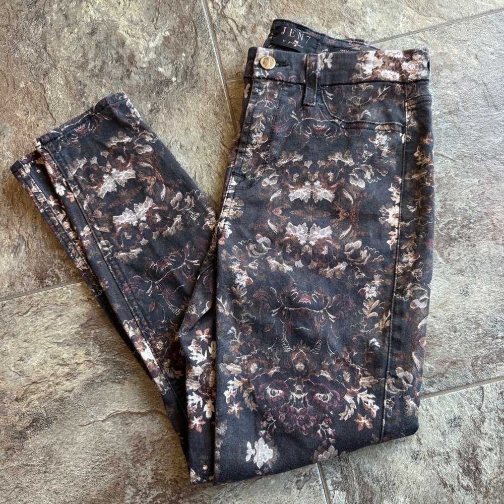 RARE JEN7 7 for all Mankind Anthropologie Ankle Skinny Jeans Size 4 Floral Print